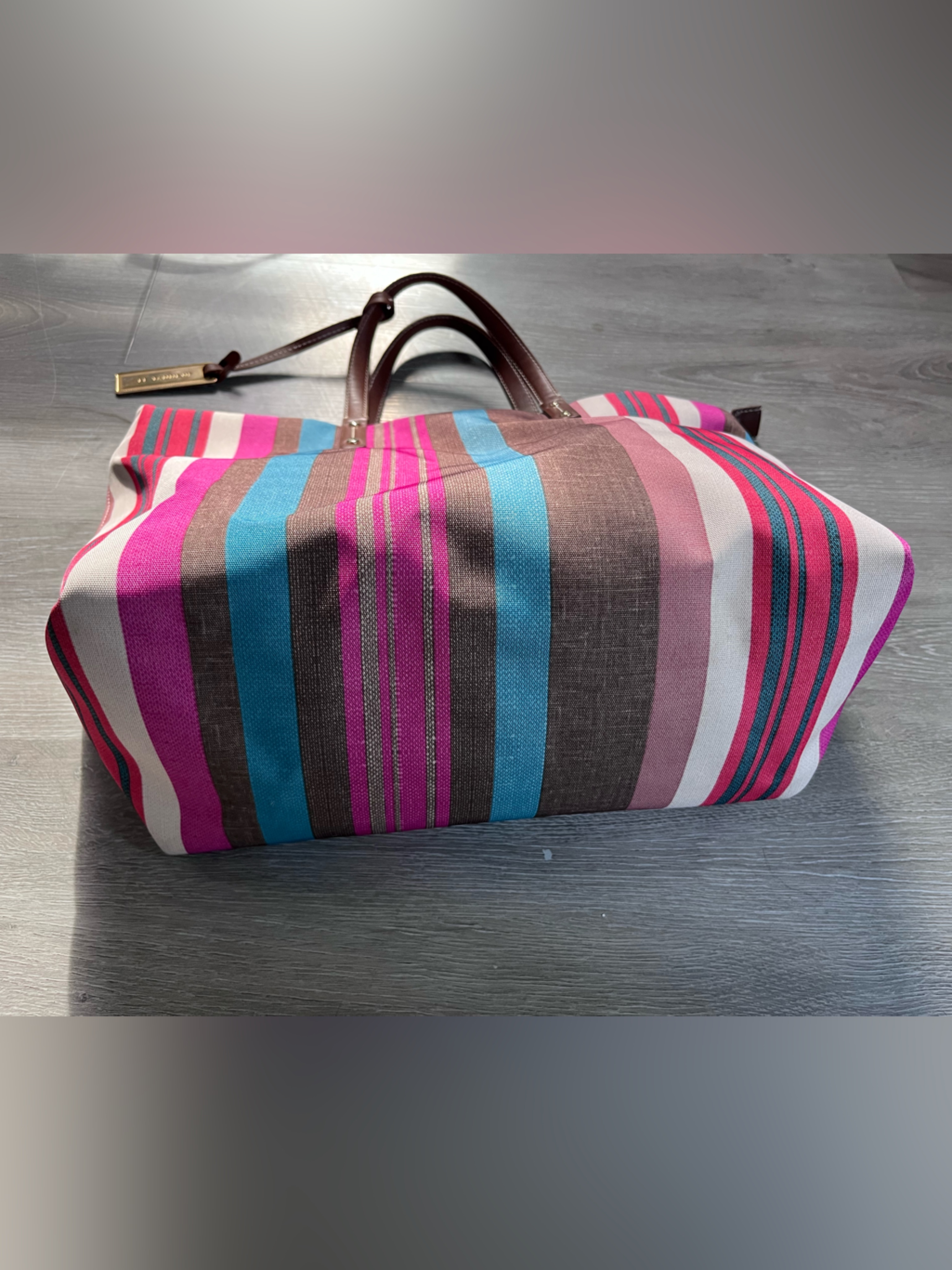 Le Tanneur Twilight Canvas Tote In Pink, Blue, Brown — image 2 of 8